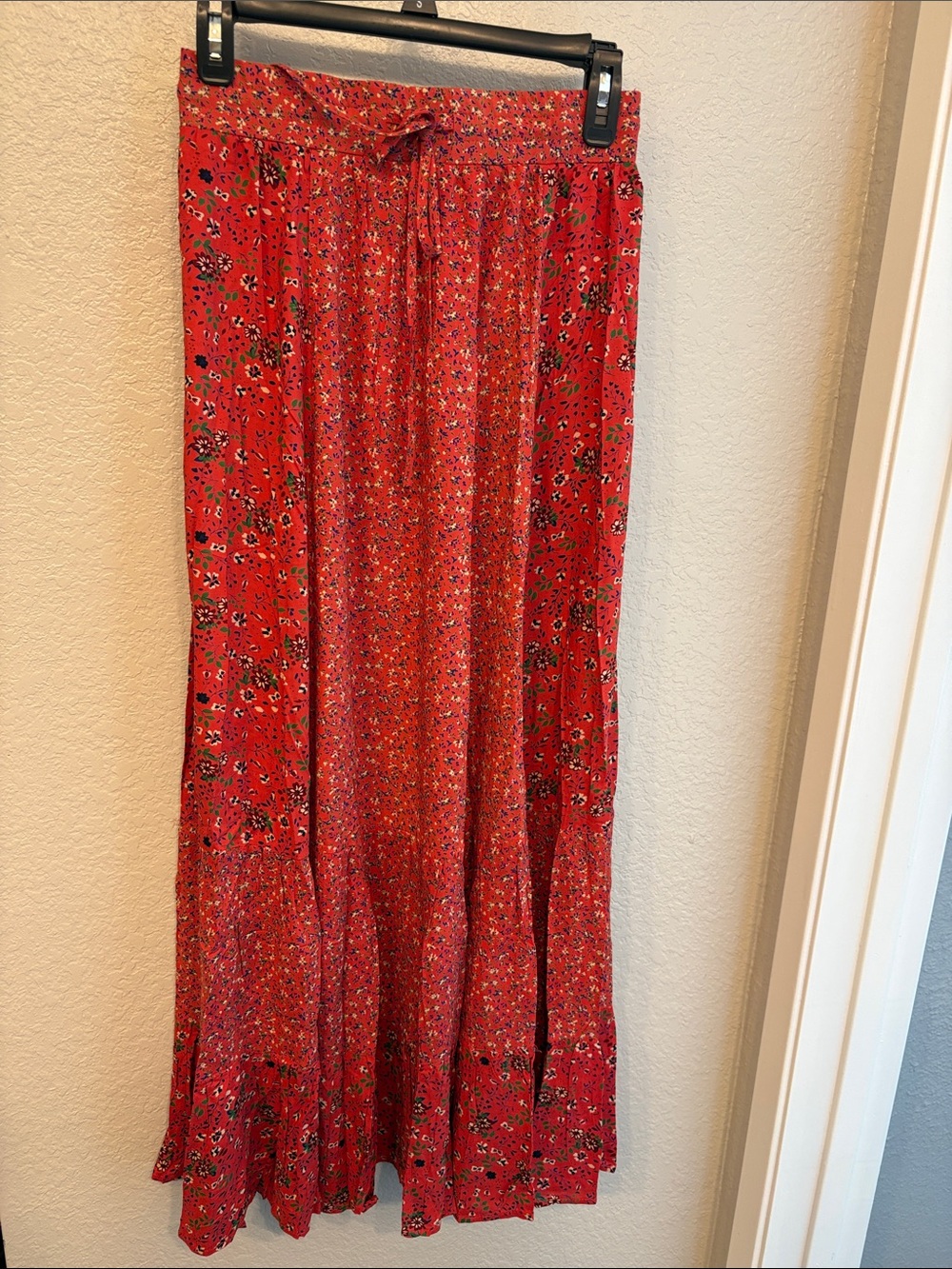 Solitaire Red Floral Maxi Skirt with Tie Waist